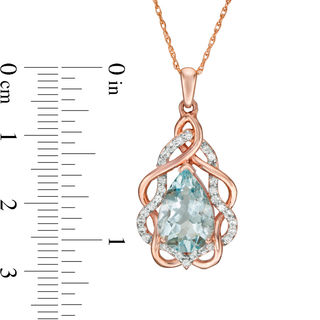 Pear-Shaped Aquamarine and Lab-Created White Sapphire Free-Form Frame Pendant in 10K Rose Gold