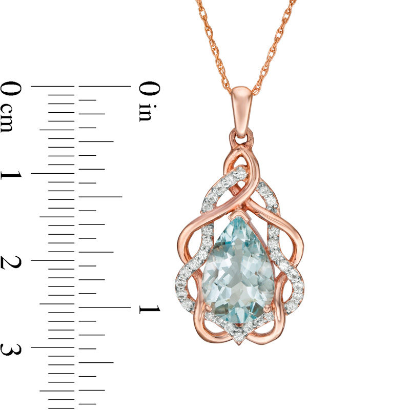 Pear-Shaped Aquamarine and Lab-Created White Sapphire Free-Form Frame Pendant in 10K Rose Gold