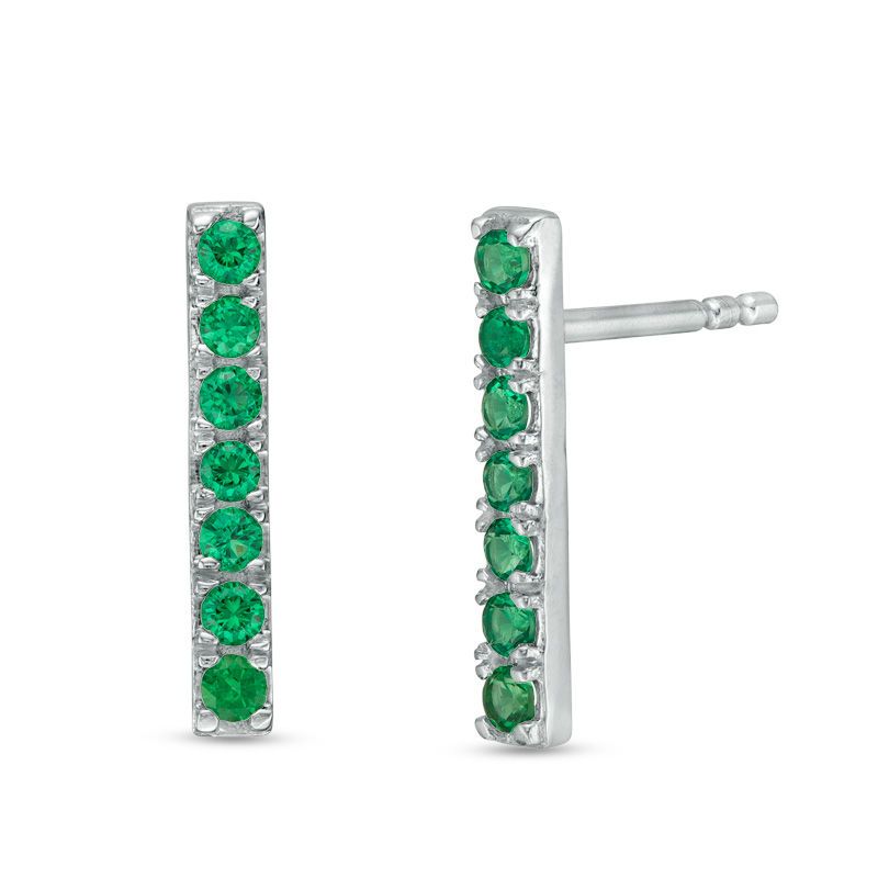 Lab-Created Emerald Bar Drop Earrings in Sterling Silver|Peoples Jewellers