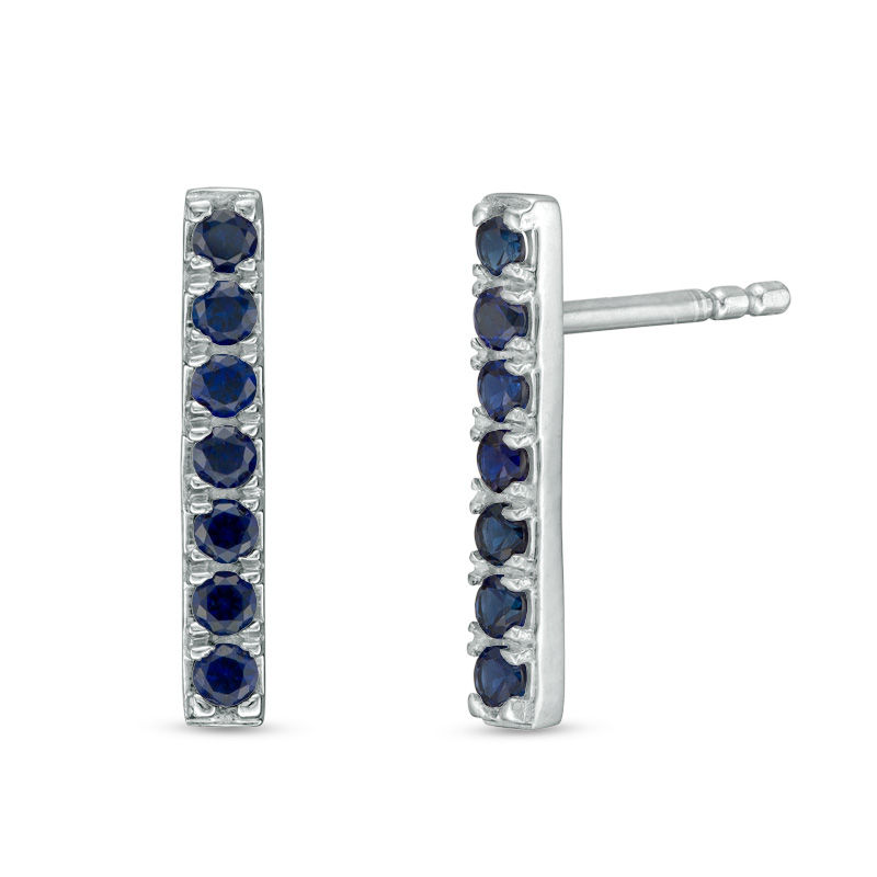 Lab-Created Blue Sapphire Bar Drop Earrings in Sterling Silver|Peoples Jewellers