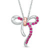 Thumbnail Image 0 of Lab-Created Ruby Bow Necklace in Sterling Silver and 10K Rose Gold