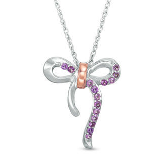 Amethyst Bow Necklace in Sterling Silver and 10K Rose Gold