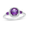 Thumbnail Image 0 of 6.5mm Amethyst and 0.15 CT. T.W. Diamond Frame Three Stone Ring in Sterling Silver