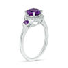 Thumbnail Image 1 of 6.5mm Amethyst and 0.15 CT. T.W. Diamond Frame Three Stone Ring in Sterling Silver