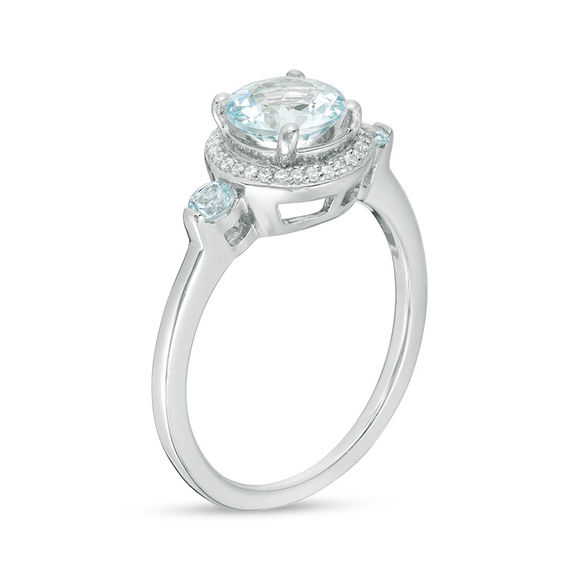 Aquamarine and 0.15 CT. T.W. Diamond Frame Three Stone Ring in Sterling Silver