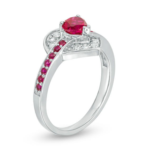 5.0mm Lab-Created Ruby and White Sapphire Heart Ring in Sterling Silver