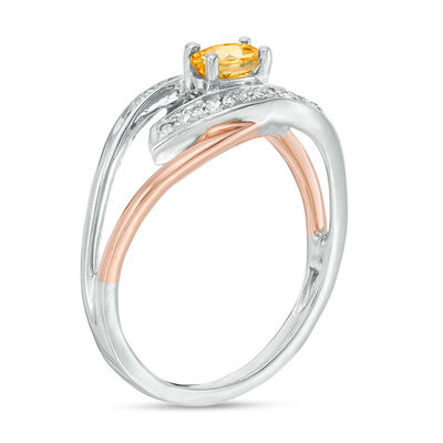 Oval Citrine and Diamond Accent Split Shank Ring in Sterling Silver and 10K Rose Gold