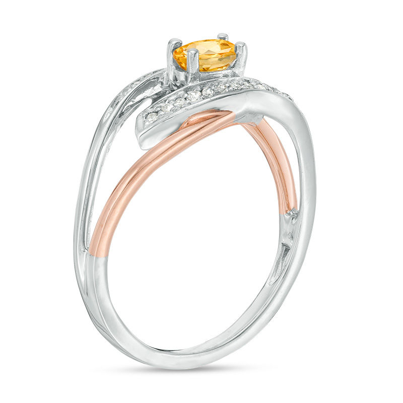Oval Citrine and Diamond Accent Split Shank Ring in Sterling Silver and 10K Rose Gold