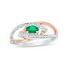 Thumbnail Image 0 of Oval Lab-Created Emerald and Diamond Accent Split Shank Ring in Sterling Silver and 10K Rose Gold