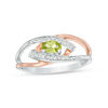 Oval Peridot and Diamond Accent Split Shank Ring in Sterling Silver and 10K Rose Gold