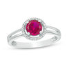 Thumbnail Image 0 of 5.7mm Lab-Created Ruby and Diamond Accent Frame Split Shank Ring in Sterling Silver