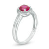 Thumbnail Image 1 of 5.7mm Lab-Created Ruby and Diamond Accent Frame Split Shank Ring in Sterling Silver