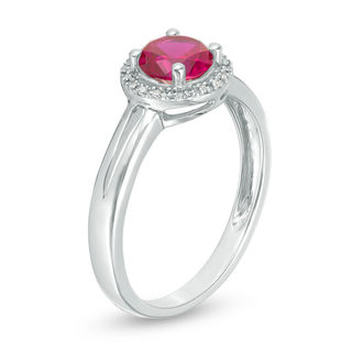 5.7mm Lab-Created Ruby and Diamond Accent Frame Split Shank Ring in Sterling Silver