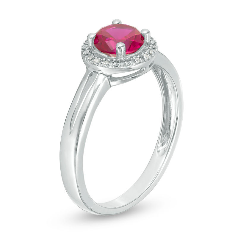 5.7mm Lab-Created Ruby and Diamond Accent Frame Split Shank Ring in Sterling Silver|Peoples Jewellers
