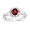 Thumbnail Image 0 of 5.7mm Garnet and Diamond Accent Frame Split Shank Ring in Sterling Silver