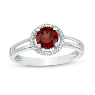 5.7mm Garnet and Diamond Accent Frame Split Shank Ring in Sterling Silver