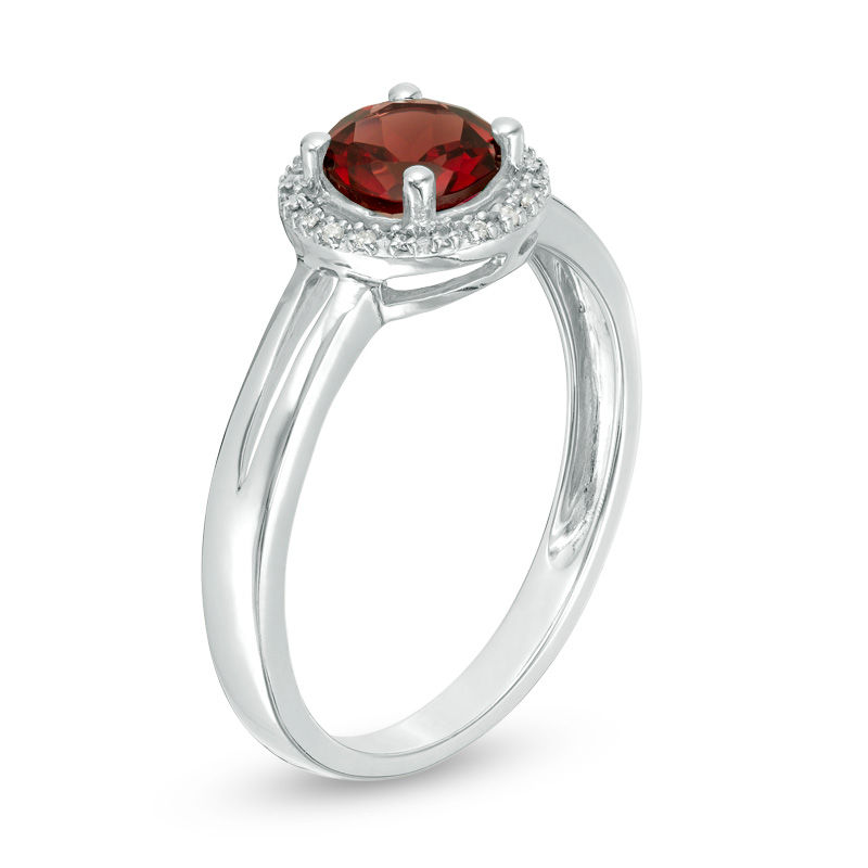 5.7mm Garnet and Diamond Accent Frame Split Shank Ring in Sterling Silver|Peoples Jewellers
