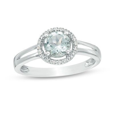 5.7mm Aquamarine and Diamond Accent Frame Split Shank Ring in Sterling Silver