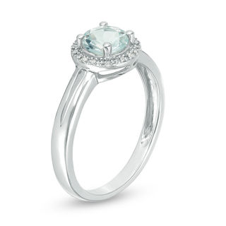 5.7mm Aquamarine and Diamond Accent Frame Split Shank Ring in Sterling Silver