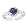 Thumbnail Image 0 of 5.7mm Lab-Created Blue Sapphire and Diamond Accent Frame Split Shank Ring in Sterling Silver