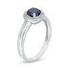 Thumbnail Image 1 of 5.7mm Lab-Created Blue Sapphire and Diamond Accent Frame Split Shank Ring in Sterling Silver