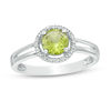 5.7mm Peridot and Diamond Accent Frame Split Shank Ring in Sterling Silver