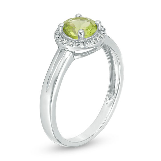 5.7mm Peridot and Diamond Accent Frame Split Shank Ring in Sterling Silver