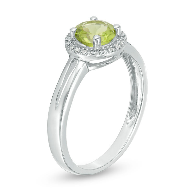 5.7mm Peridot and Diamond Accent Frame Split Shank Ring in Sterling Silver|Peoples Jewellers