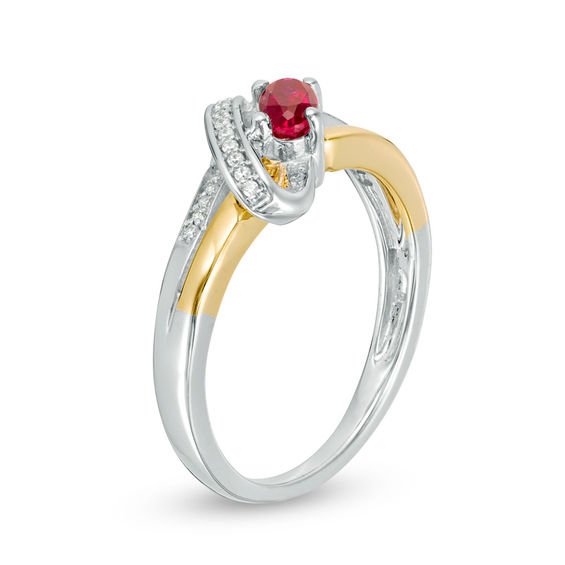 Oval Lab-Created Ruby and Diamond Accent Bypass Ring in Sterling Silver and 10K Gold