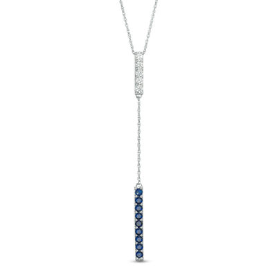 Lab-Created Blue and White Sapphire Double Bar Lariat-Style Necklace in Sterling Silver - 36"