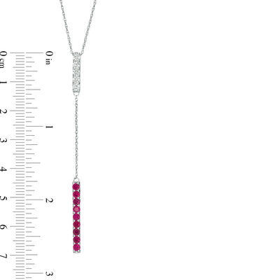 Lab-Created Ruby and White Sapphire Double Bar Lariat-Style Necklace in Sterling Silver - 36"