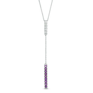 Amethyst and Lab-Created White Sapphire Double Bar Lariat-Style Necklace in Sterling Silver - 36"