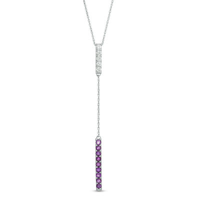 Amethyst and Lab-Created White Sapphire Double Bar Lariat-Style Necklace in Sterling Silver - 36"