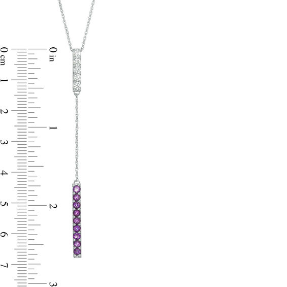 Amethyst and Lab-Created White Sapphire Double Bar Lariat-Style Necklace in Sterling Silver - 36"