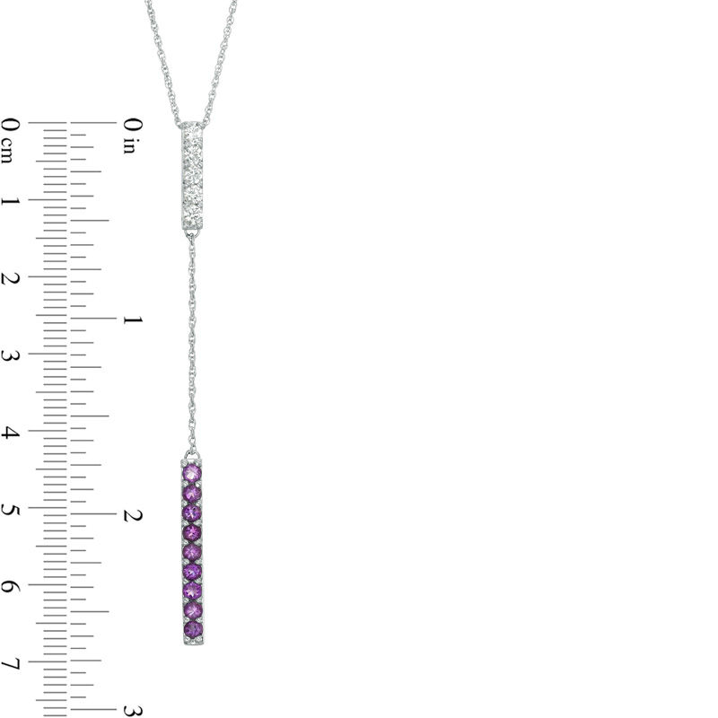 Amethyst and Lab-Created White Sapphire Double Bar Lariat-Style Necklace in Sterling Silver - 36"