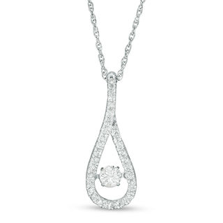 Unstoppable Love™ Lab-Created White Sapphire and 0.18 CT. T.W. Diamond Teardrop Pendant in Sterling Silver