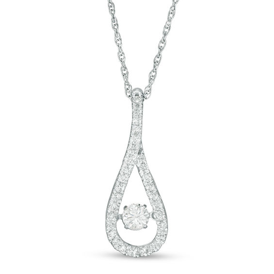 Unstoppable Love™ Lab-Created White Sapphire and 0.18 CT. T.W. Diamond Teardrop Pendant in Sterling Silver