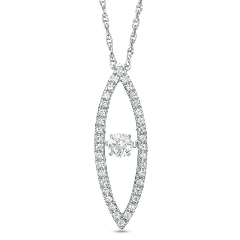 Unstoppable Love™ Lab-Created White Sapphire and 0.15 CT. T.W. Diamond Marquise Pendant in Sterling Silver|Peoples Jewellers