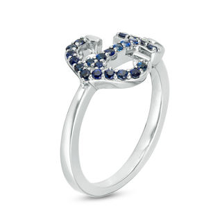 Lab-Created Blue Sapphire Sideways Anchor Ring in Sterling Silver