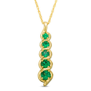 Lab-Created Emerald Cascading Linear Five Stone Pendant in 10K Gold