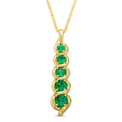 Lab-Created Emerald Cascading Linear Five Stone Pendant in 10K Gold