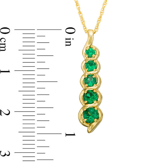 Lab-Created Emerald Cascading Linear Five Stone Pendant in 10K Gold