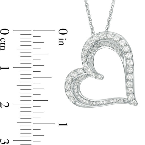 Lab-Created White Sapphire and 0.09 CT. T.W. Diamond Tilted Heart Pendant in Sterling Silver