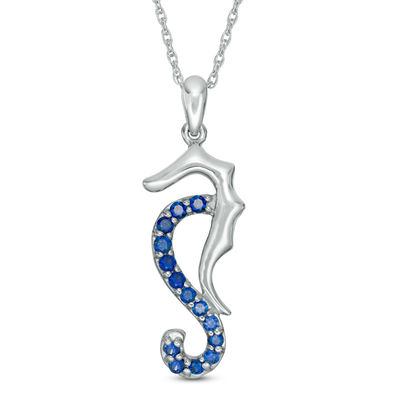 Lab-Created Blue Sapphire Seahorse Pendant in Sterling Silver