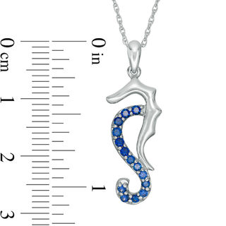 Lab-Created Blue Sapphire Seahorse Pendant in Sterling Silver