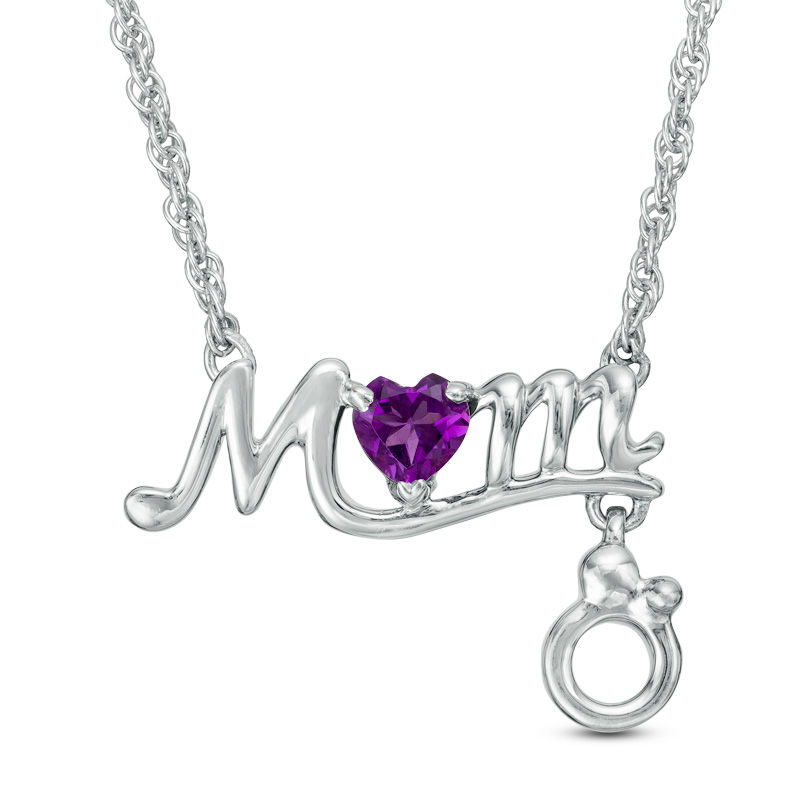 3.8mm Heart-Shaped Amethyst "MOM" Necklace in Sterling Silver|Peoples Jewellers