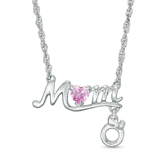 3.8mm Heart-Shaped Lab-Created Pink Sapphire "MOM" Necklace in Sterling Silver