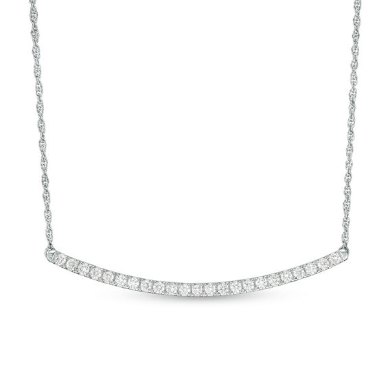 Lab-Created White Sapphire Curved Bar Necklace in 10K White Gold