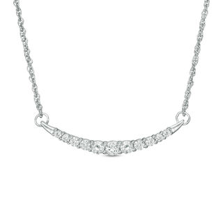 Lab-Created White Sapphire Curved Bar Necklace in Sterling Silver