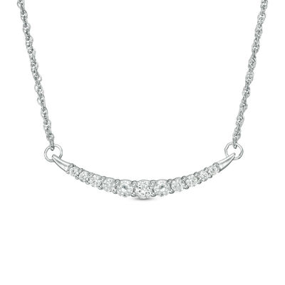 Lab-Created White Sapphire Curved Bar Necklace in Sterling Silver